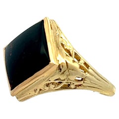 Antique 1920 Edwardian Bloodstone Yellow Gold Filigree Ring