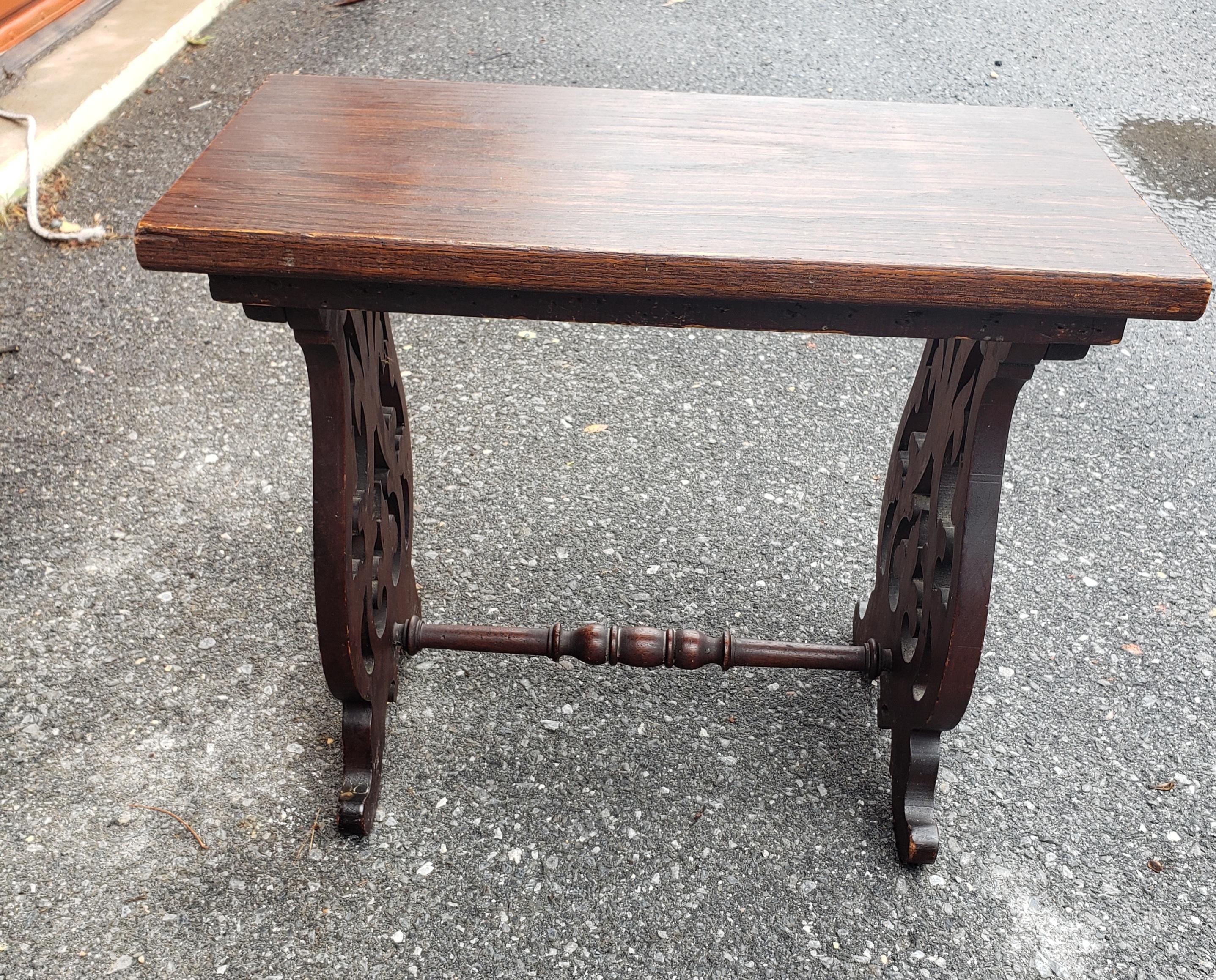 Mid-Century Modern 1920 Edwardian Handcrafted and Carved Oak Trestle Bench or Table For Sale