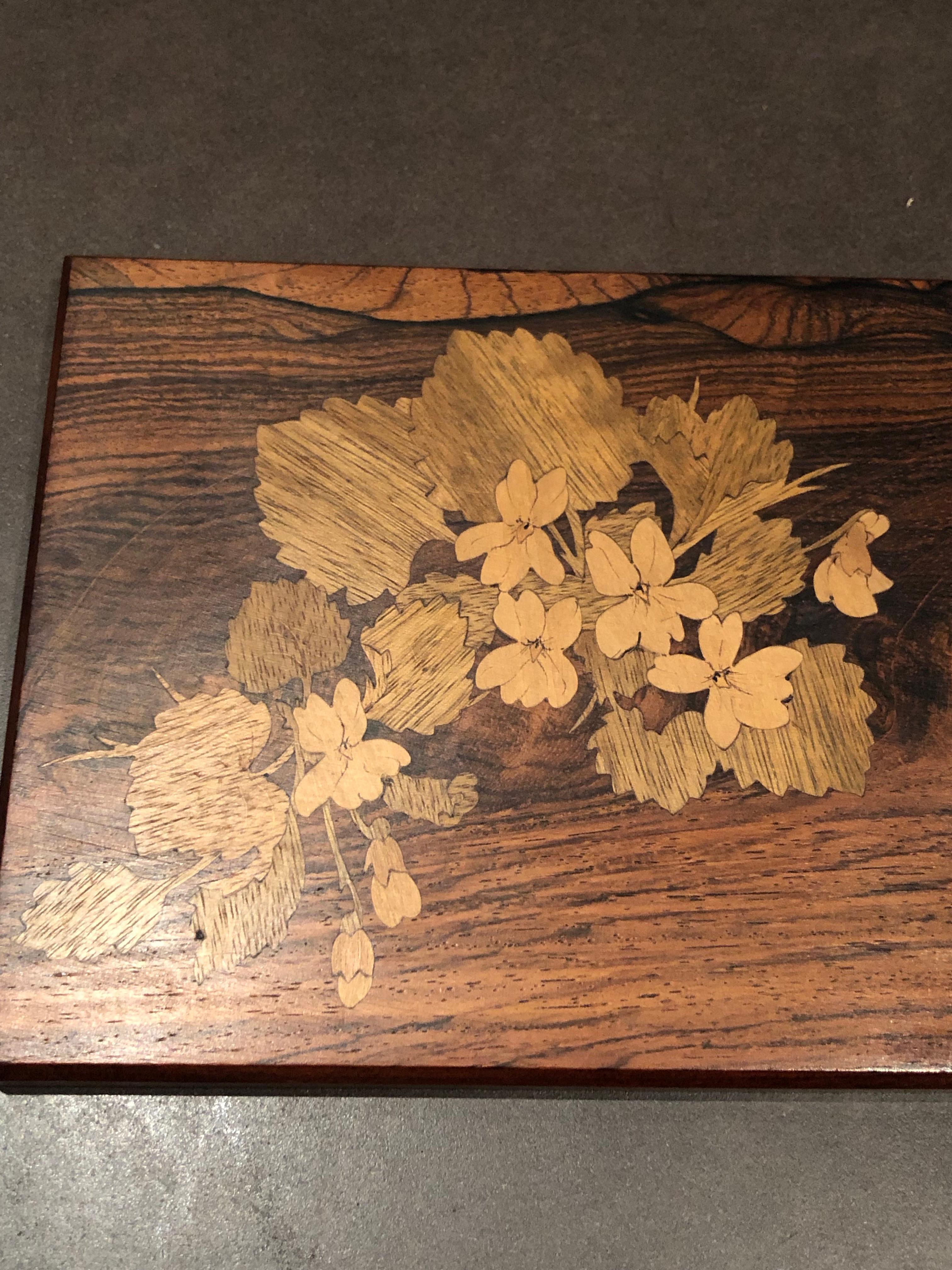 Art Deco 1920 Emile Galle Wooden Box Flowers and Leaves Marquetry Wood