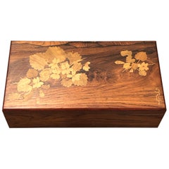 1920 Emile Galle Wooden Box Flowers and Leaves Marquetry Wood