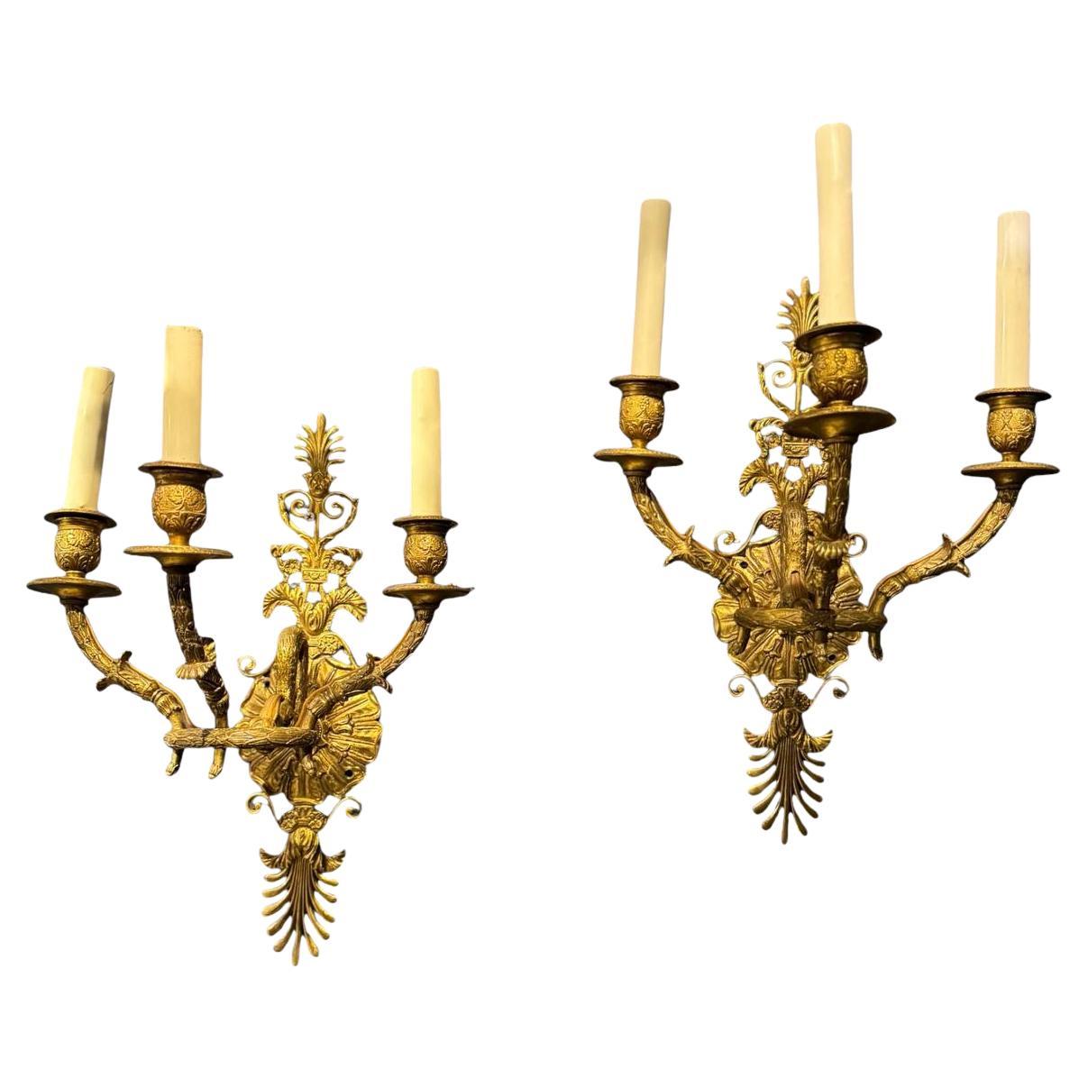 1920 Empire Bronze Swam Sconces 3 Lights
