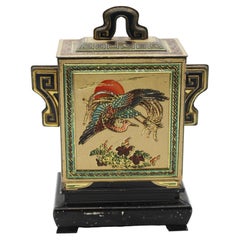 1920 English Huntley & Palmers Chinoiserie Jar on Stand Biscuit Tin Box