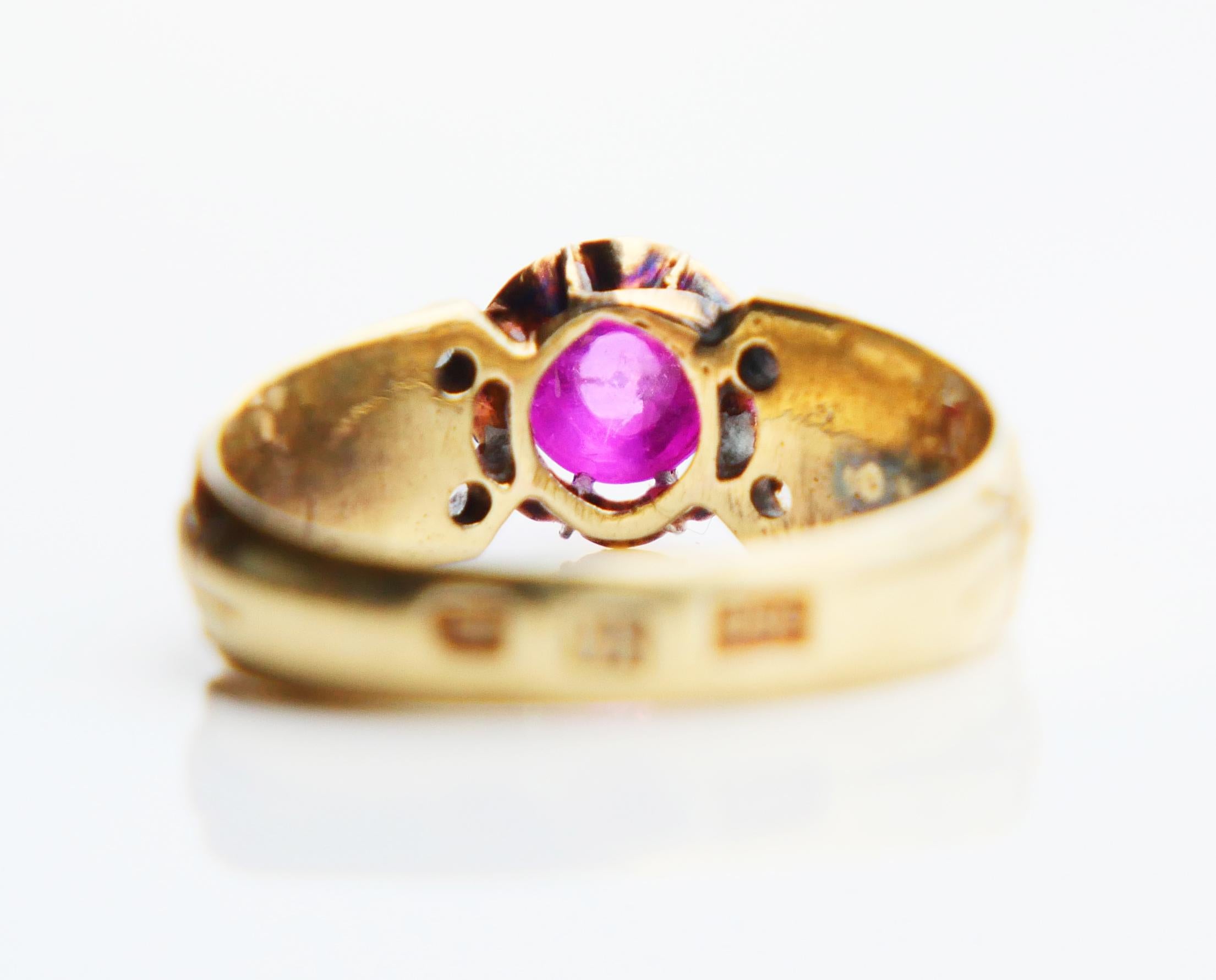 Cabochon 1920 Estonian Ring 0.8 ct Ruby Diamonds 56/14K Gold ØUS7.75 / 4.3gr For Sale