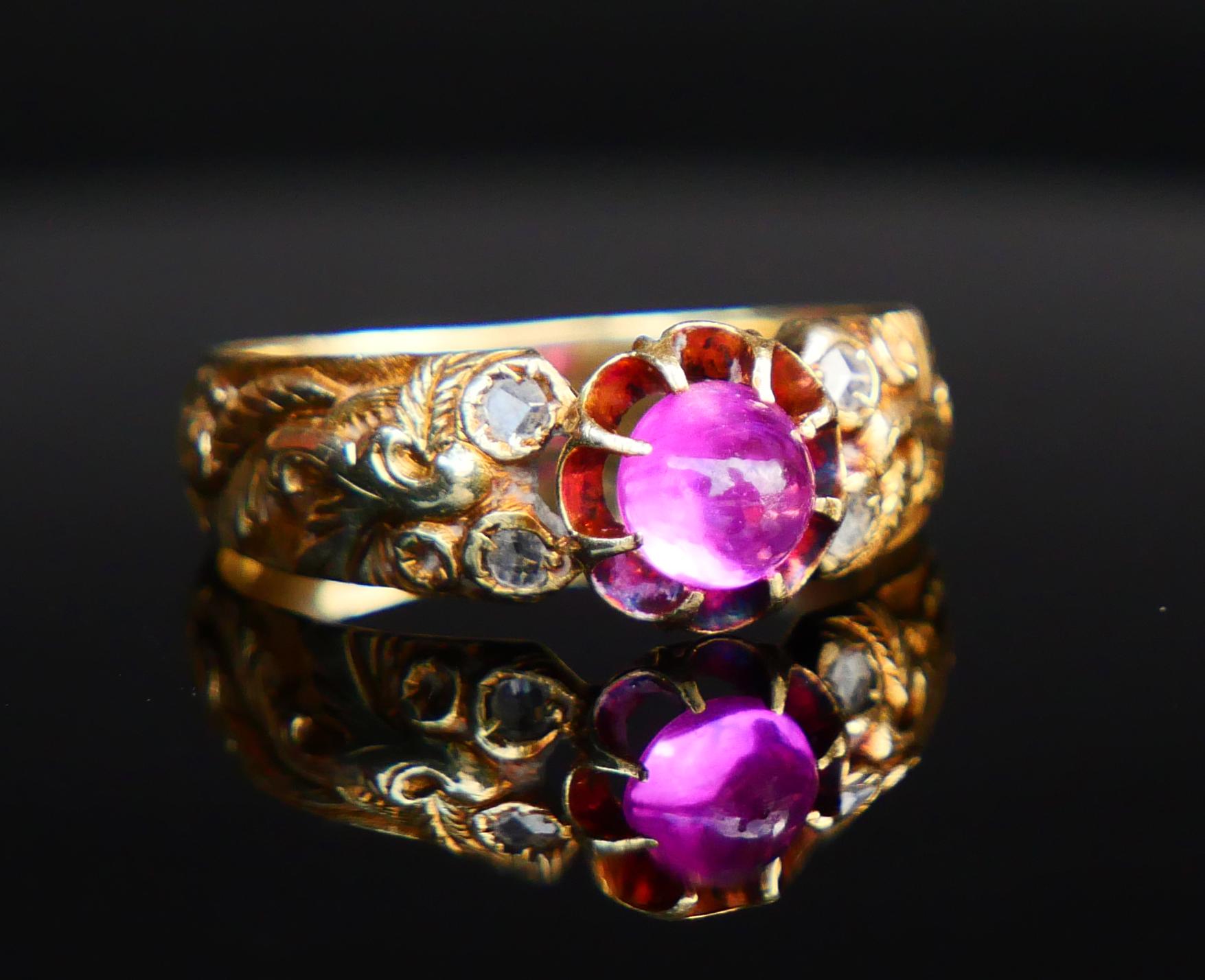 1920 Estnischer Ring 0.8 ct Rubin Diamanten 56/14K Gold ØUS7.75 / 4.3gr im Angebot 4