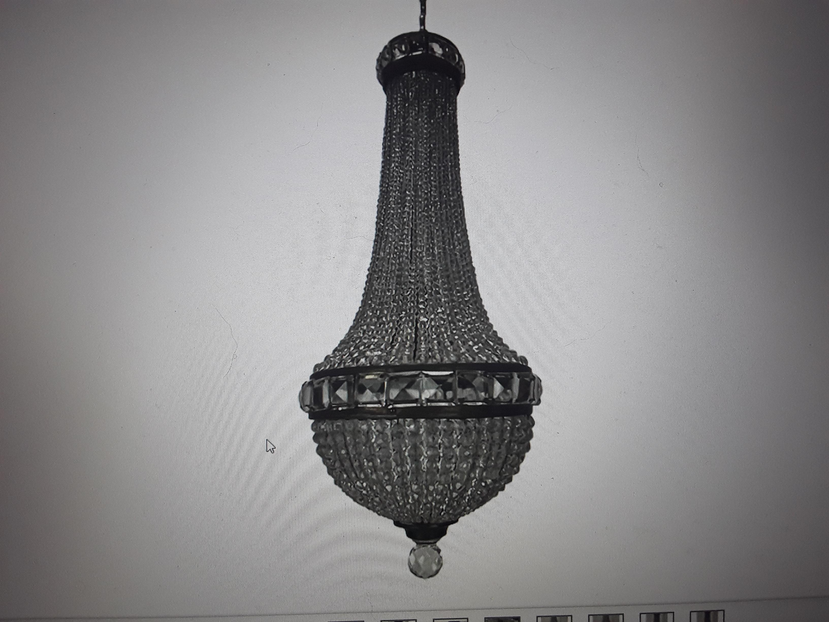 1920 Europäischer antiker Kronleuchter im Empire-Stil mit geschliffenem/perlenbesetztem Cascade-Kristall im Angebot 8