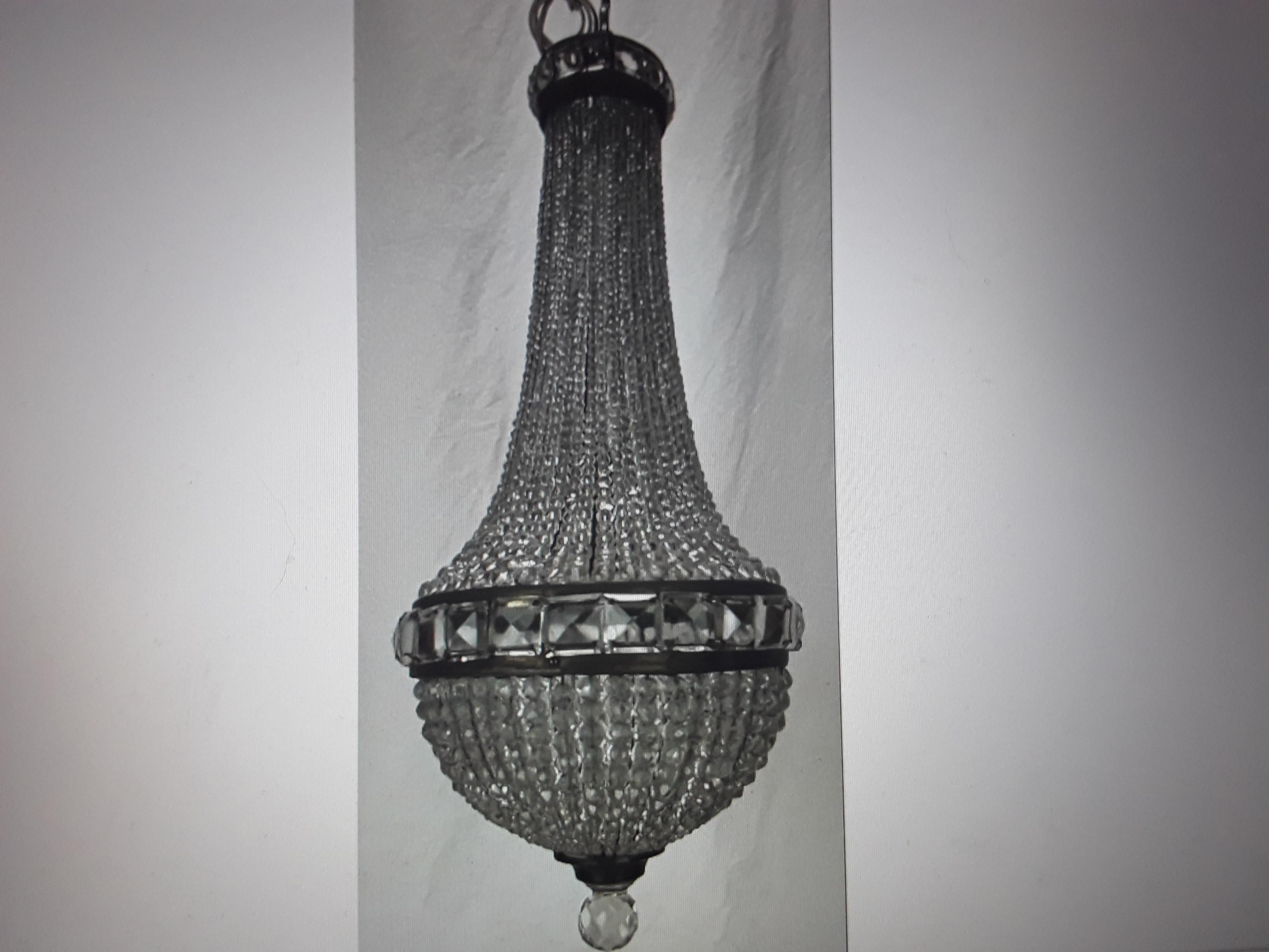 c1920's Euro Antique Cut and Beaded Cascading Flow of Crystal Chandelier/ Pendant. This piece is lovely!