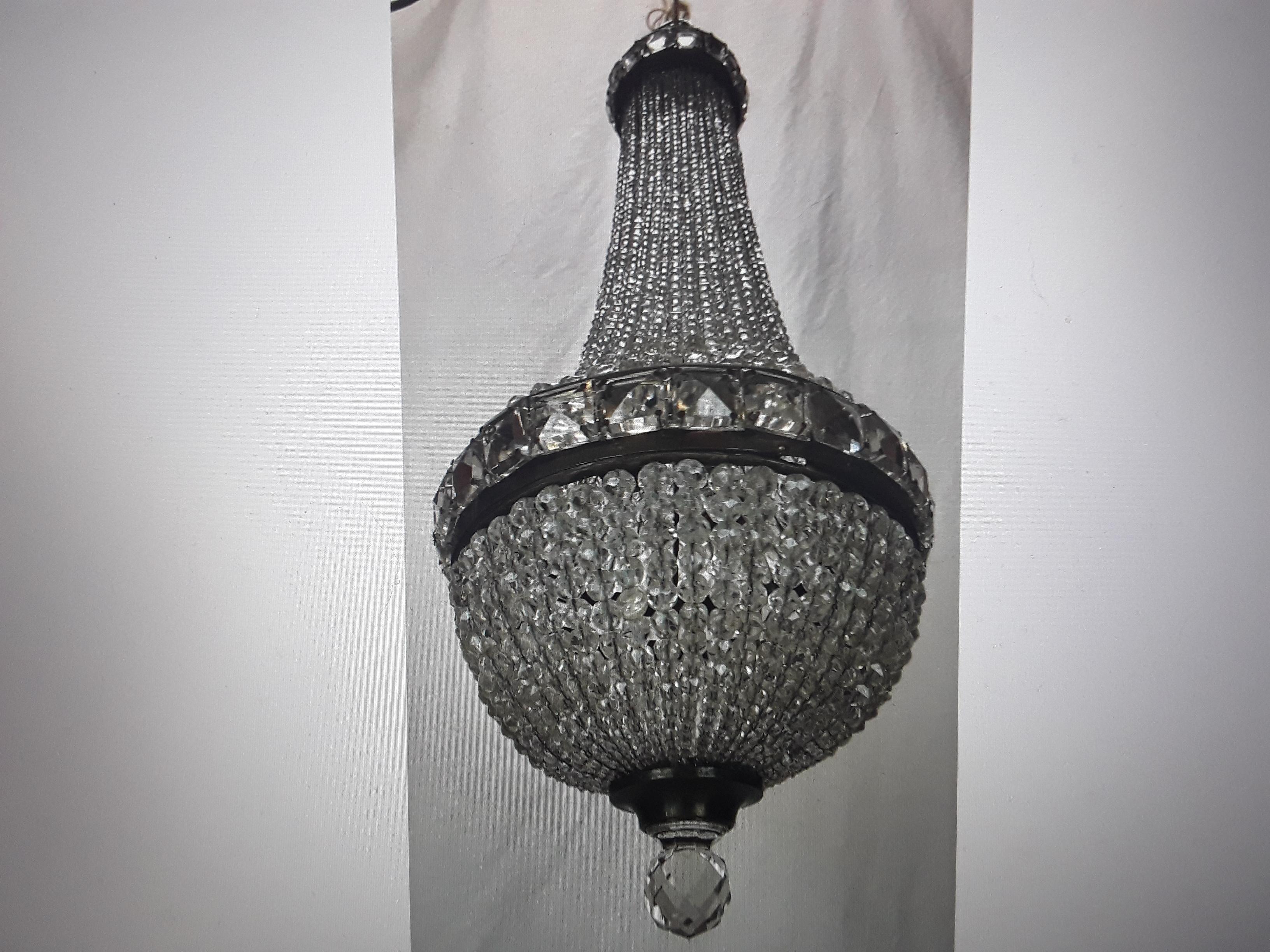 1920 European Antique Empire style Cut/ Beaded Cascading Crystal Chandelier In Good Condition For Sale In Opa Locka, FL