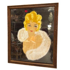 Ritratto glamour di una flapper del 1920, pastello su carta nera, incorniciato
