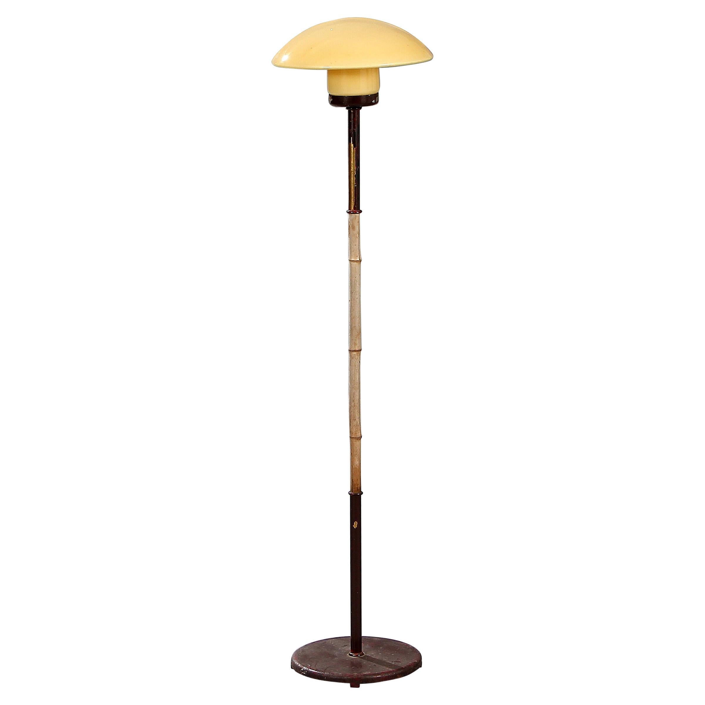 1920 Floor Lamp, Bamboo on Brown Lacquered Brass and Cast Iron Base For Sale