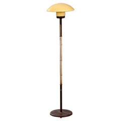 Antique 1920 Floor Lamp, Bamboo on Brown Lacquered Brass and Cast Iron Base