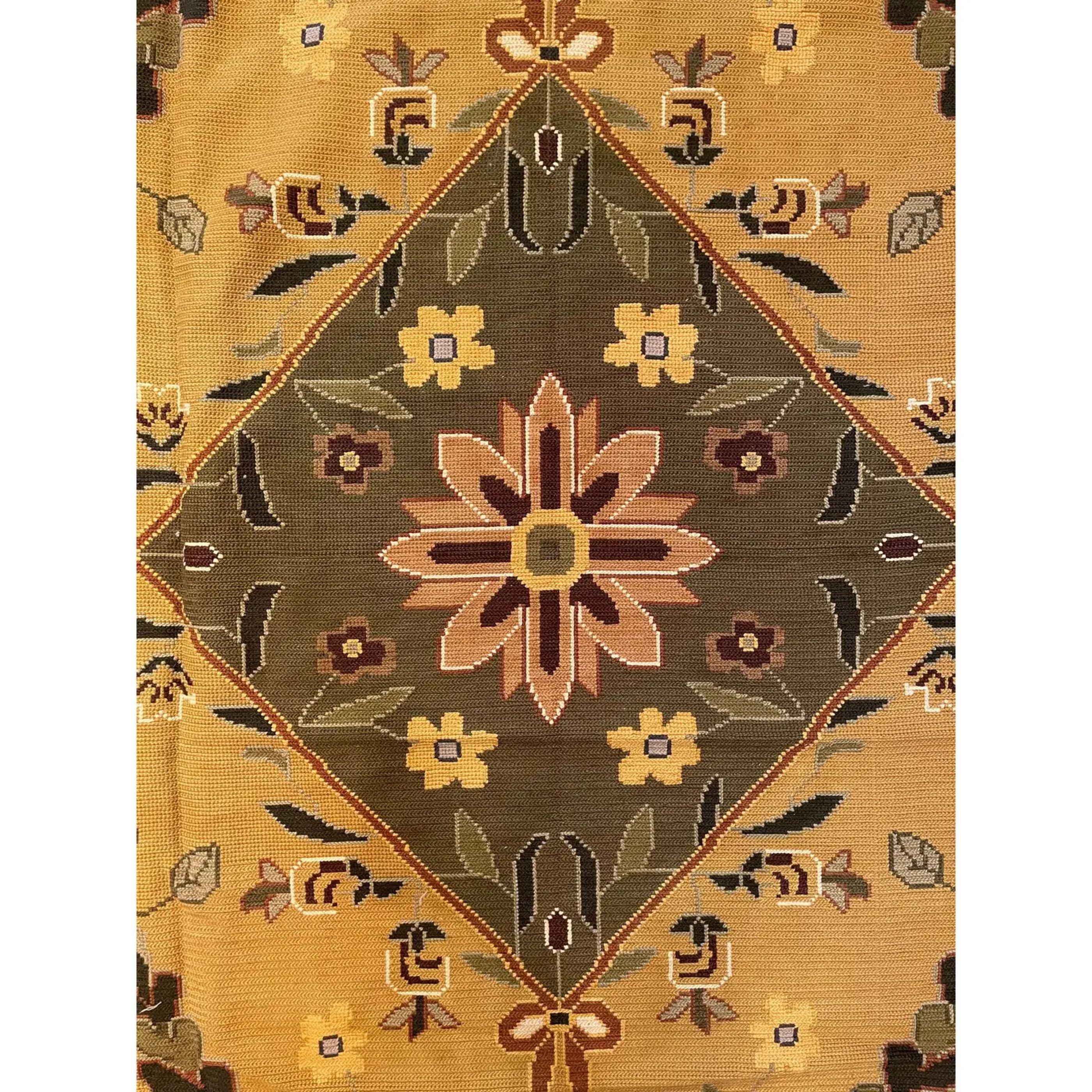 Empire 1920 Floral Yellow Needlepoint Rug For Sale