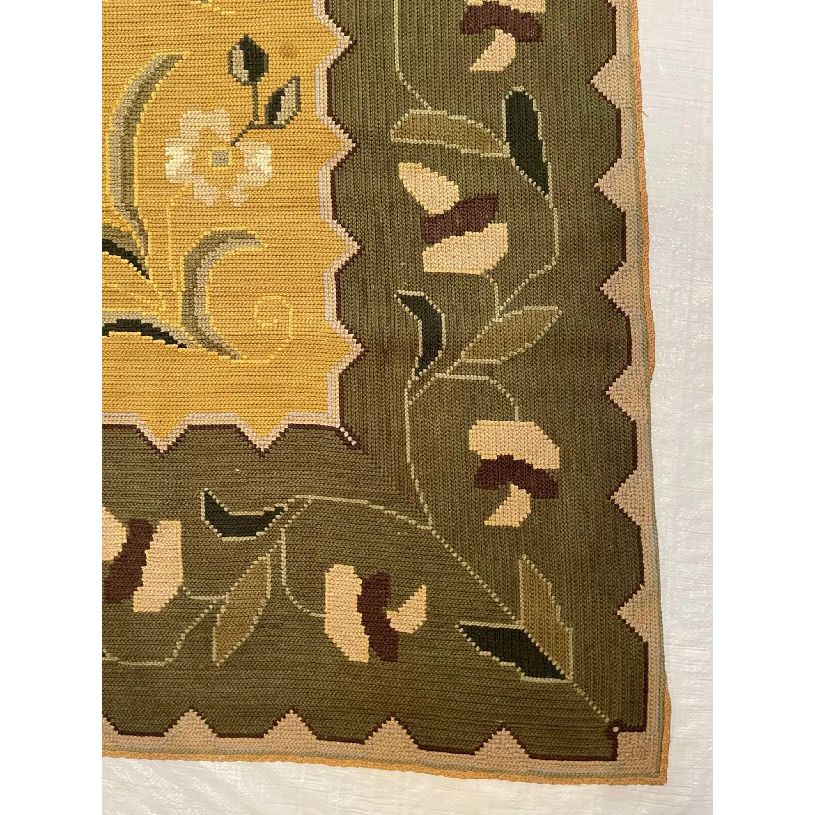 Unknown 1920 Floral Yellow Needlepoint Rug For Sale