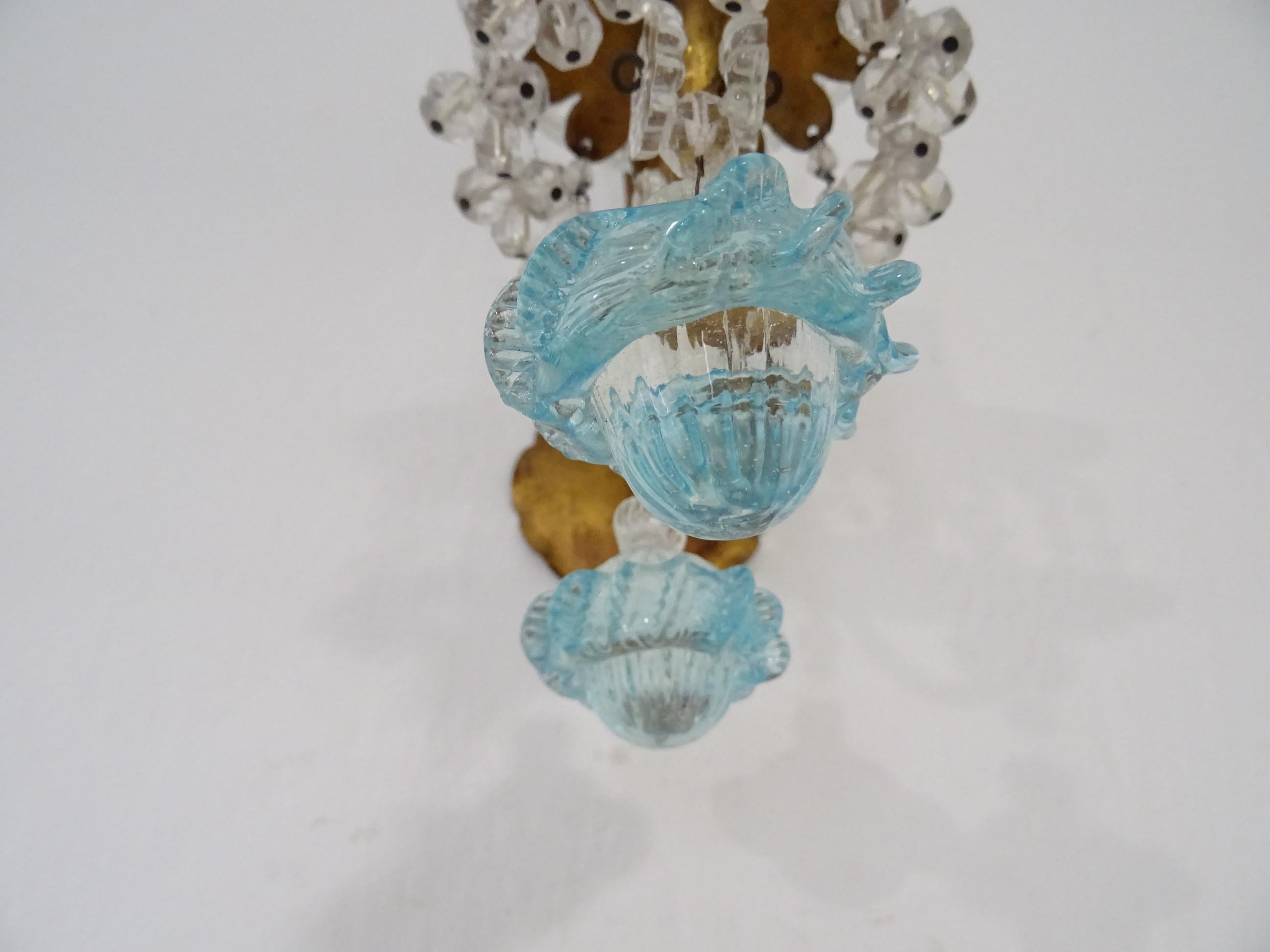 1920, French, Aqua Blue Murano Ribbon Balls and Crystal Sconces For Sale 4