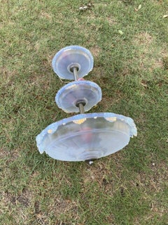 1920 French Art Deco 3 Tier Glacier Form Opalescent Art Glass 7 Light Chandelier