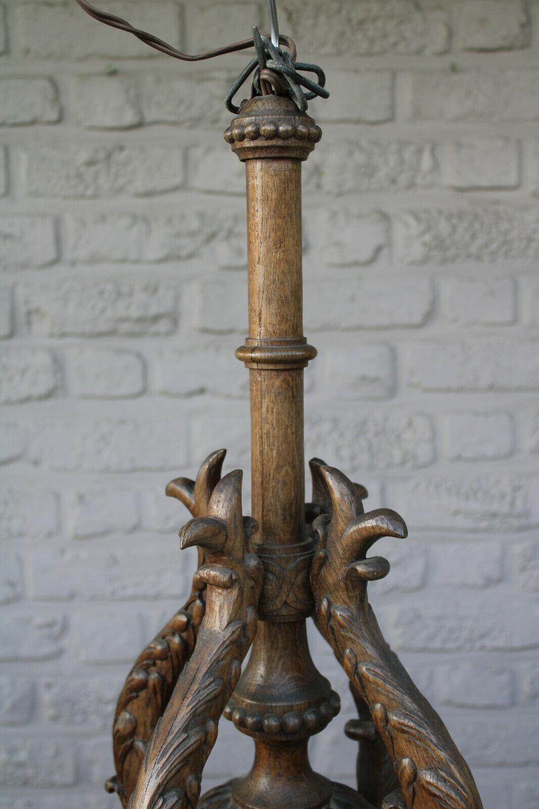 1920 French Art Deco Carved Wood Dolphin/ Koi / Sea Creature 4 Fish Chandelier For Sale 6