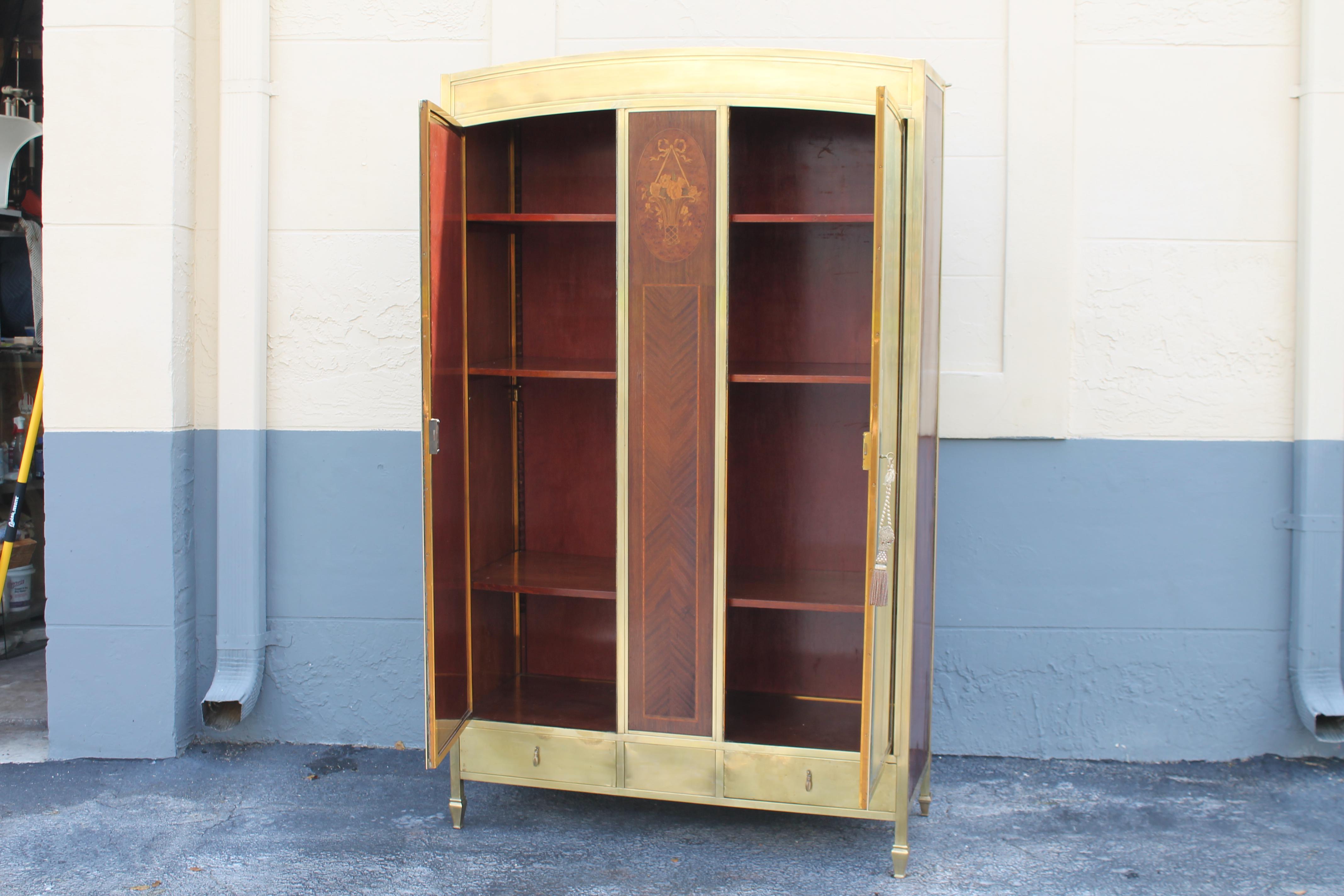 1920 French Art Deco Solid Brass Superior Quality Armoire/ Wardrobe Exotic Inlay For Sale 8