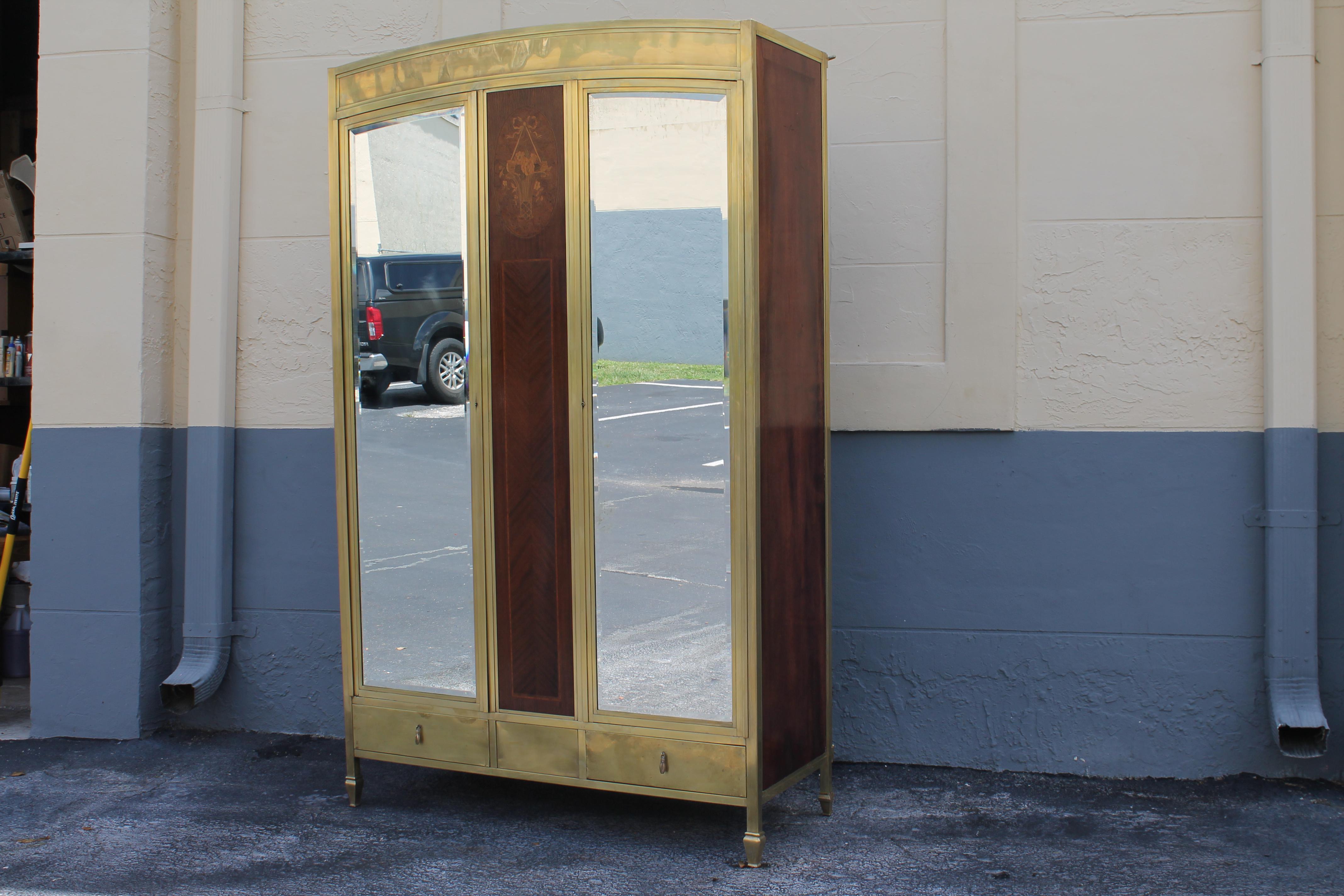1920 French Art Deco Solid Brass Superior Quality Armoire/ Wardrobe Exotic Inlay For Sale 12