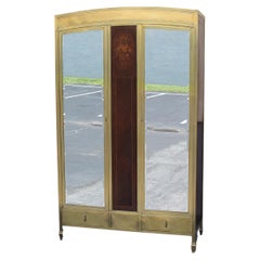 Used 1920 French Art Deco Solid Brass Superior Quality Armoire/ Wardrobe Exotic Inlay
