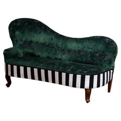 1920 French Bottle Green Jacquard Velvet and Velour’s Piano Stripe Chaise Lounge