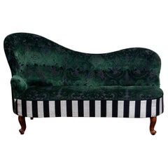 1920 French Bottle Green Jacquard Velvet and Velour’s Piano Stripe Chaise Lounge
