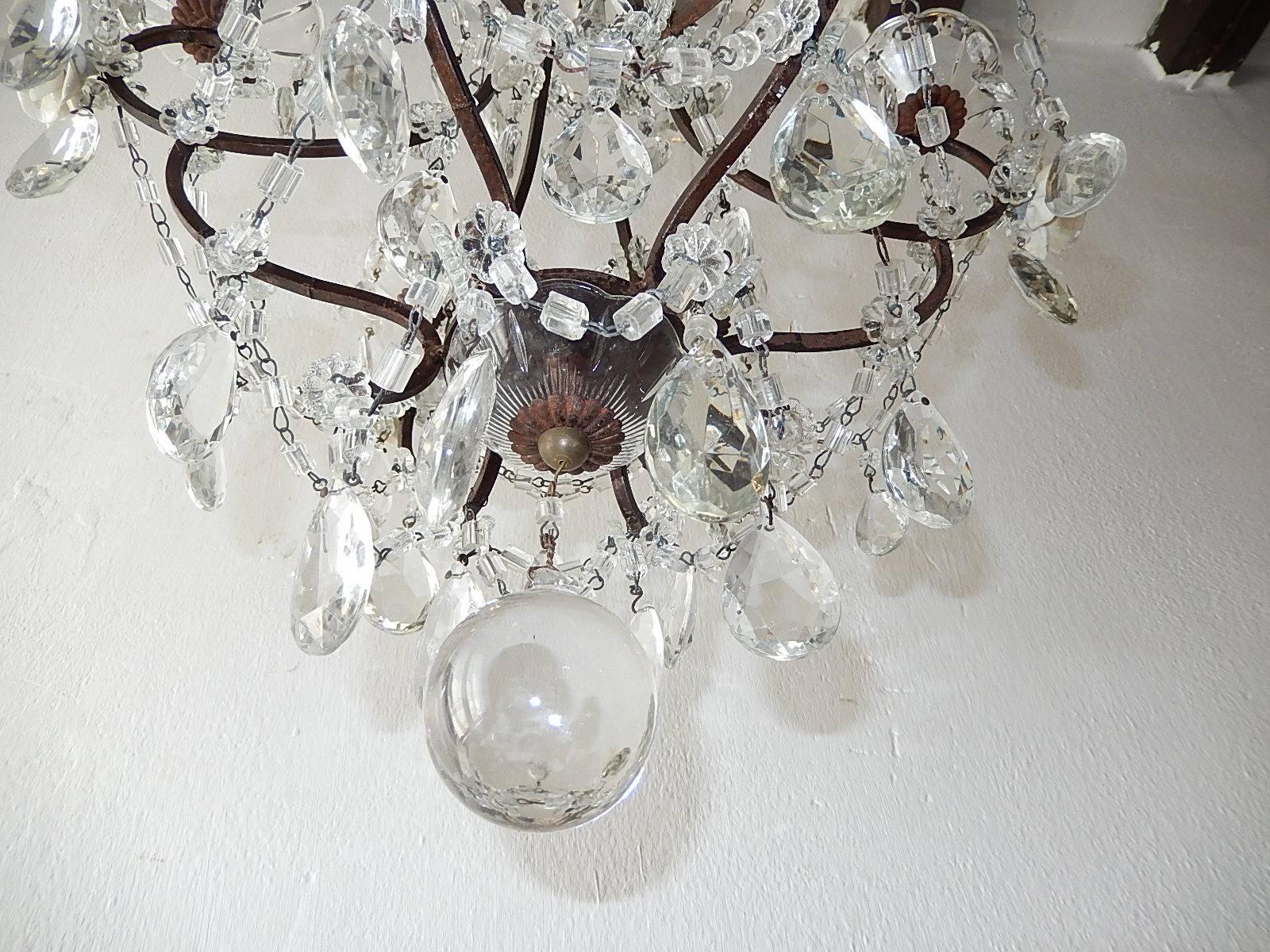 Early 20th Century 1920 French Elegant Crystal Prisms and Swags with White Roses Chandelier