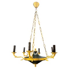 1920 Piccolo lampadario impero francese con teste di cigno a 6 luci