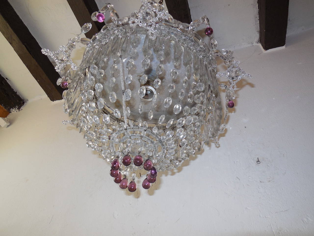 1920 French Flush Mount Beaded Maison Baguès Style Amethyst Drops Chandelier In Good Condition In Modena (MO), Modena (Mo)