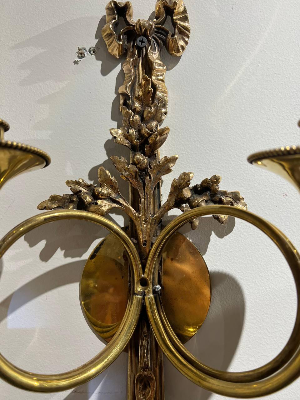 1920 French Gilt Bronze Ribbon Sconces  In Good Condition For Sale In New York, NY