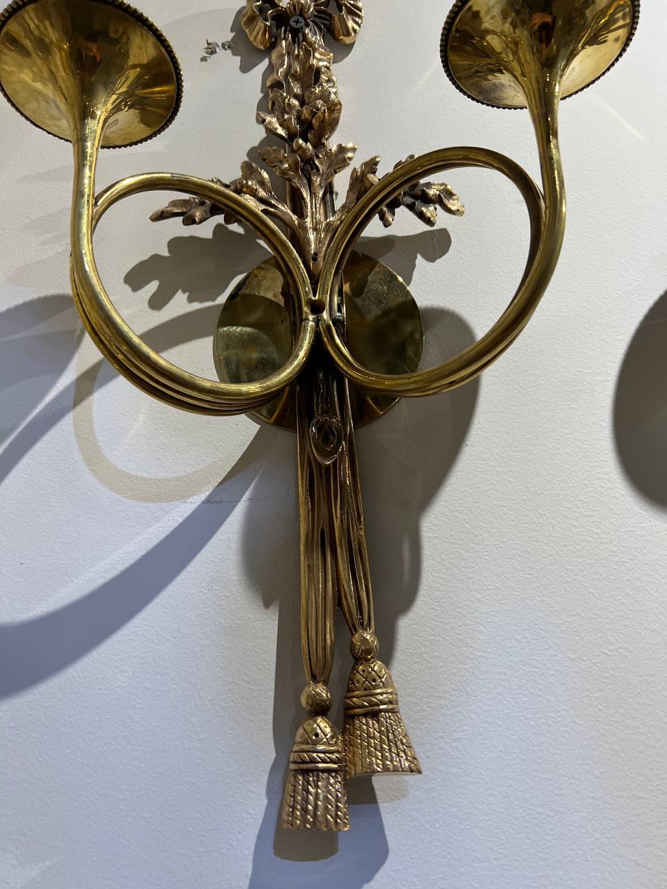 Early 20th Century 1920 French Gilt Bronze Ribbon Sconces  For Sale
