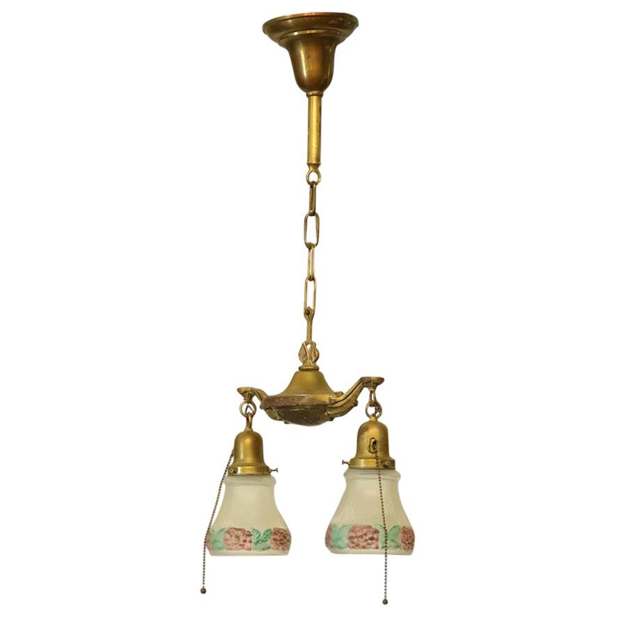 1920 French Glass and Brass Parlour Lantern, circa 1920 For Sale