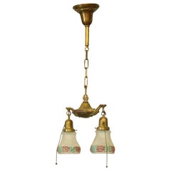Antique 1920 French Glass and Brass Parlour Lantern, circa 1920