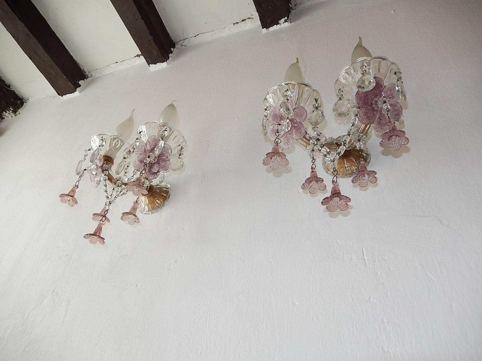 1920 French Lavender Purple Amethyst Murano Flowers Sconces 1
