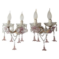 1920 French Lavender Purple Amethyst Murano Flowers Sconces