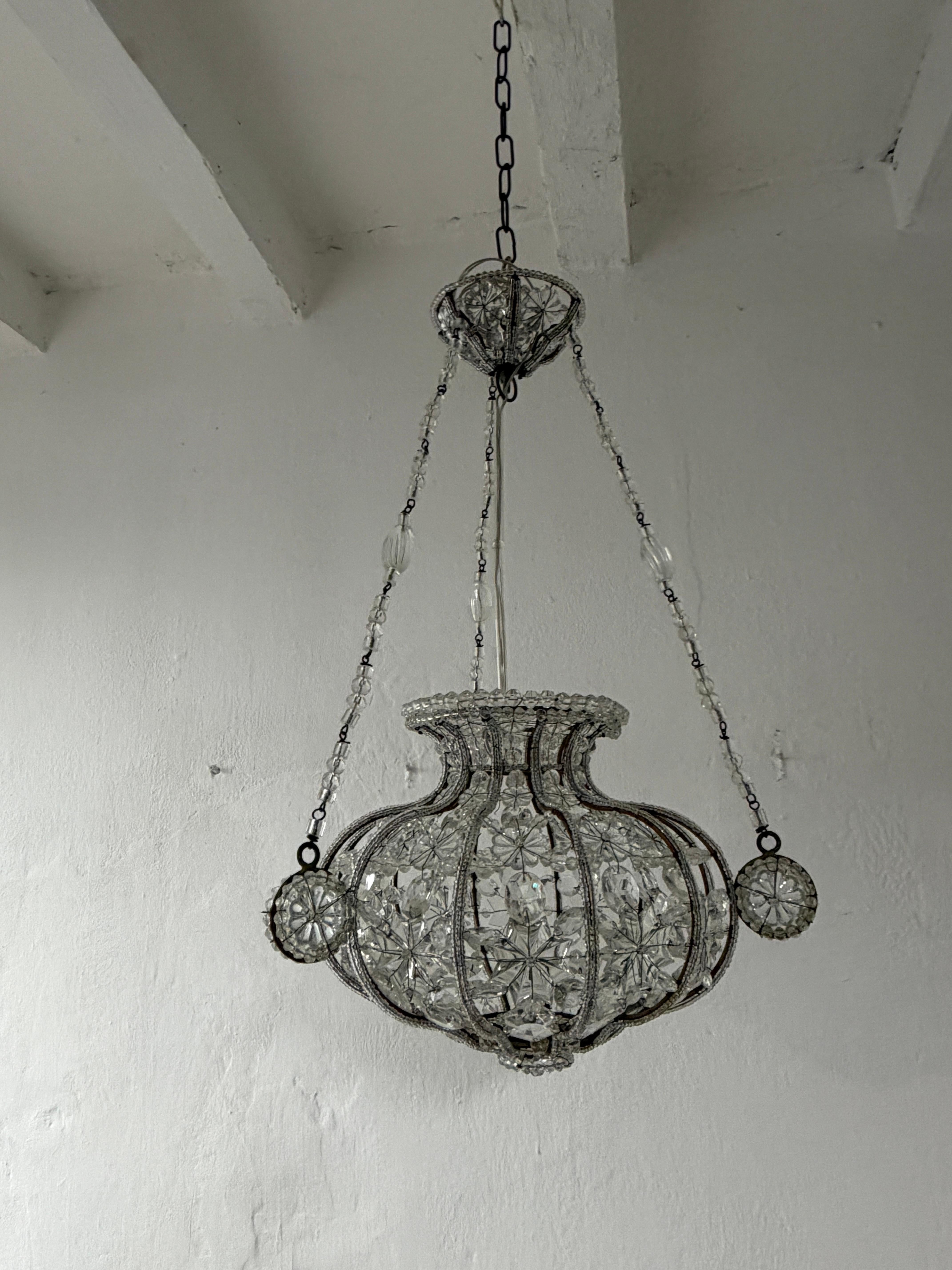 1920 French Maison Bagues Style Crystal Lantern Chandelier For Sale 6