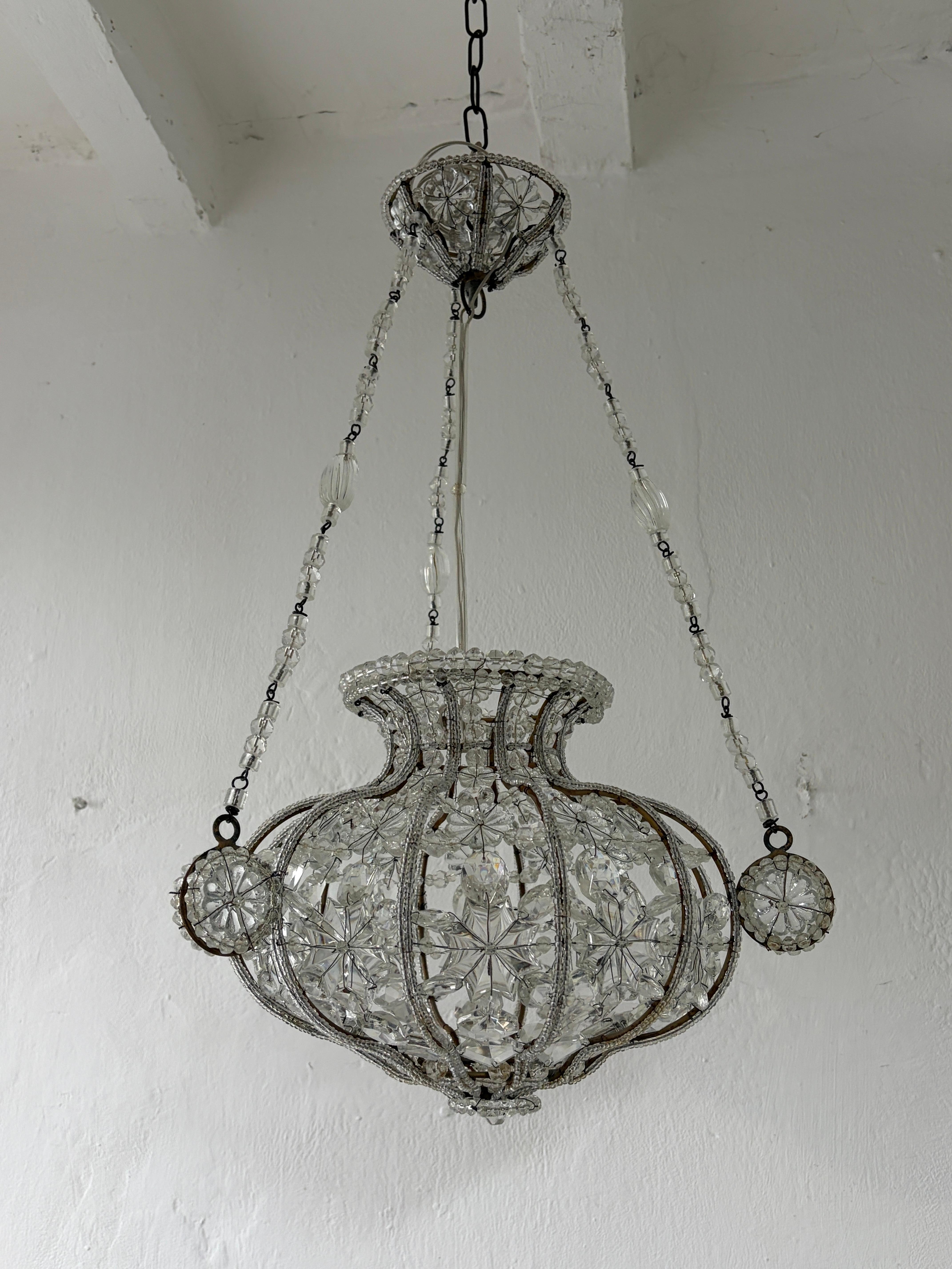 1920 French Maison Bagues Style Crystal Lantern Chandelier For Sale 7