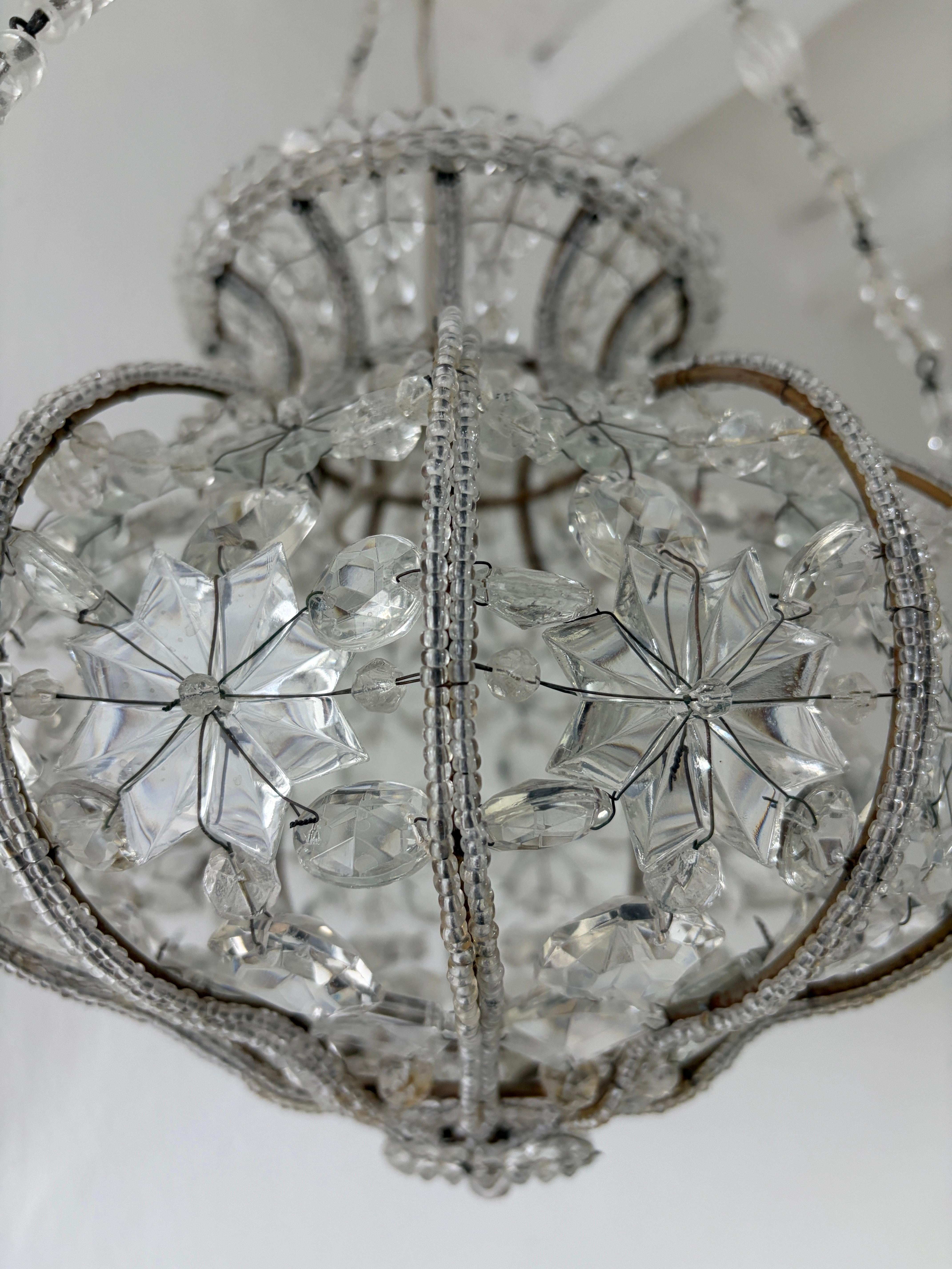 1920 French Maison Bagues Style Crystal Lantern Chandelier In Good Condition For Sale In Firenze, Toscana