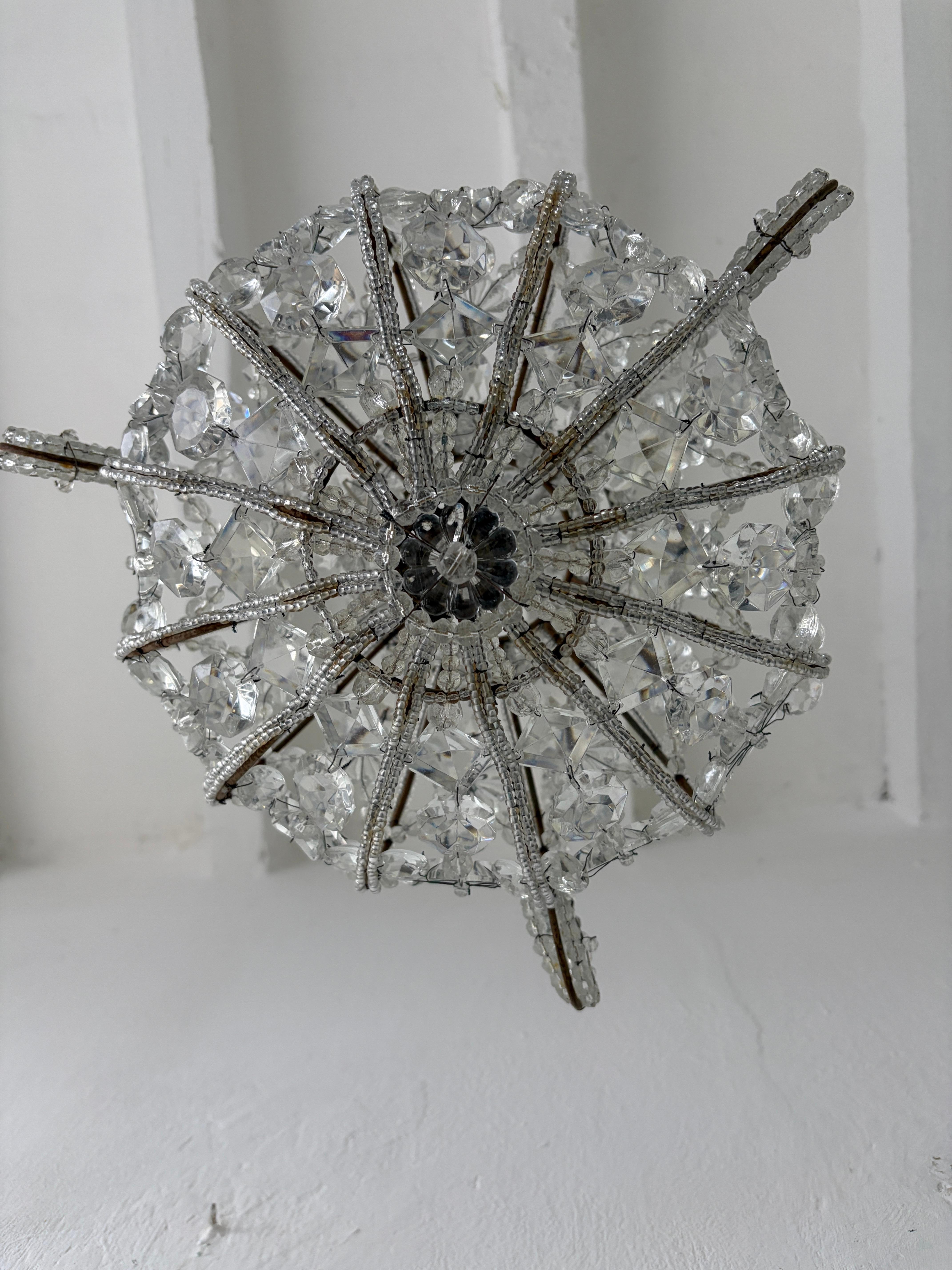 Early 20th Century 1920 French Maison Bagues Style Crystal Lantern Chandelier For Sale