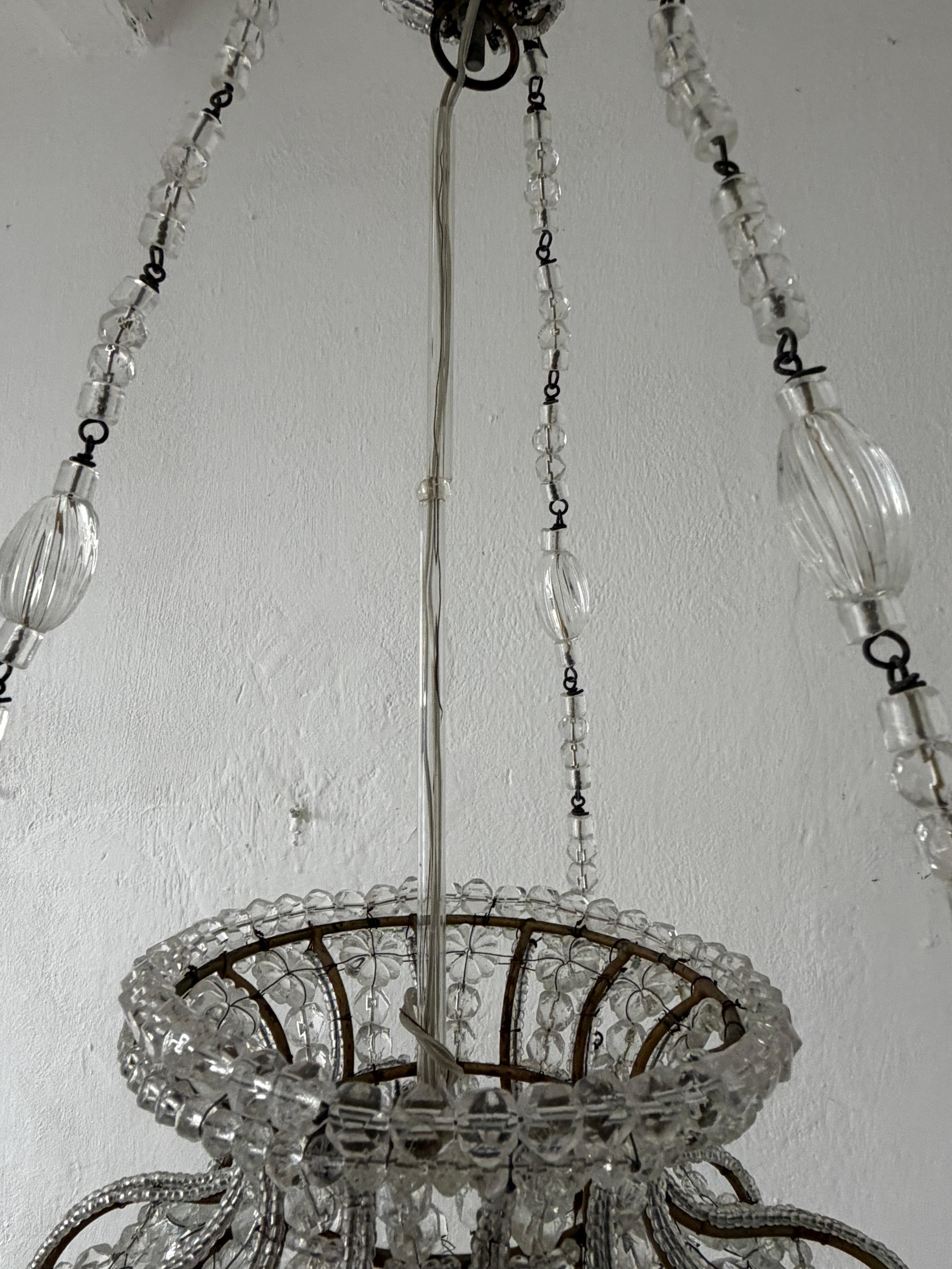 1920 French Maison Bagues Style Crystal Lantern Chandelier For Sale 1
