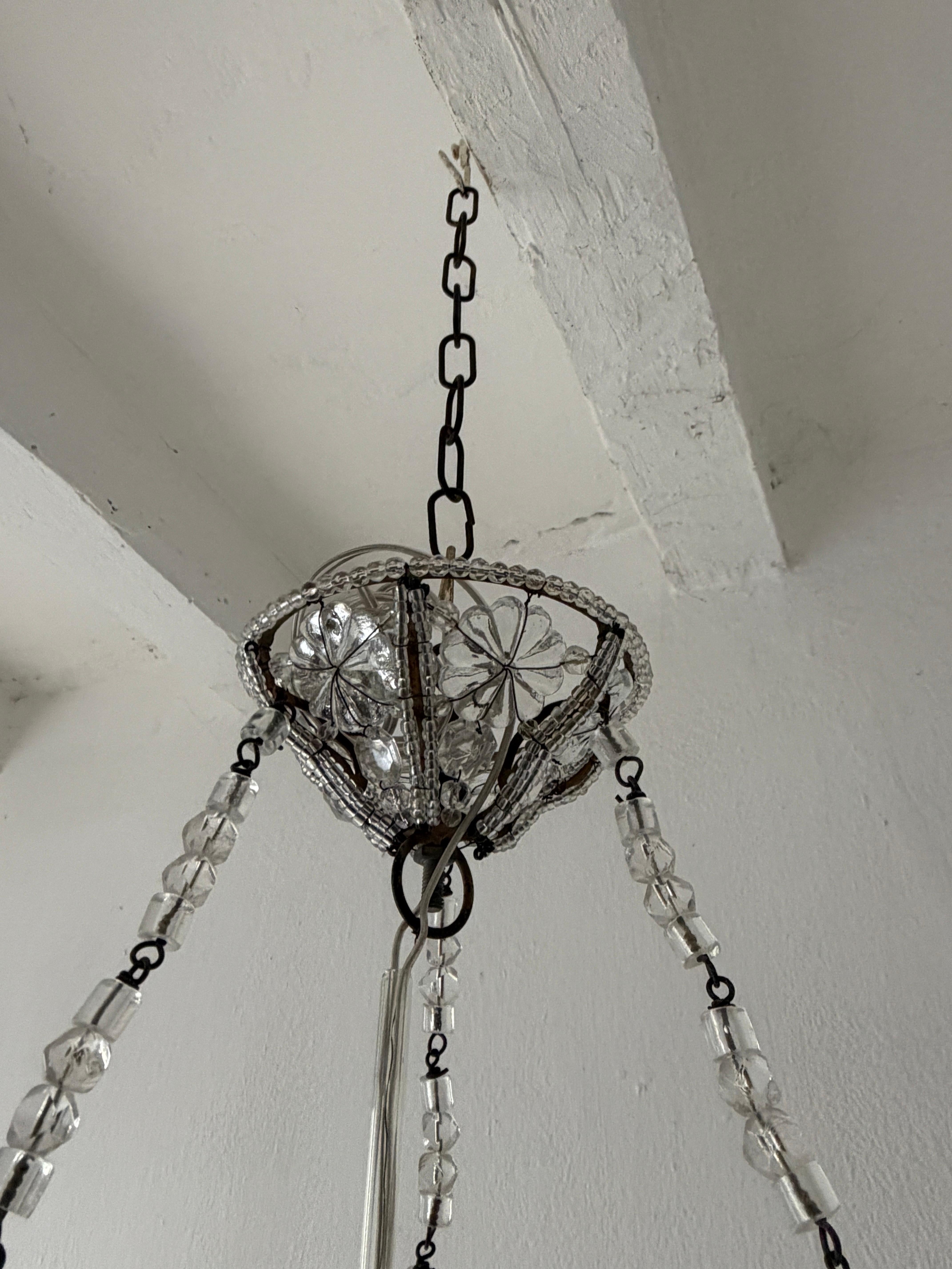 1920 French Maison Bagues Style Crystal Lantern Chandelier For Sale 2