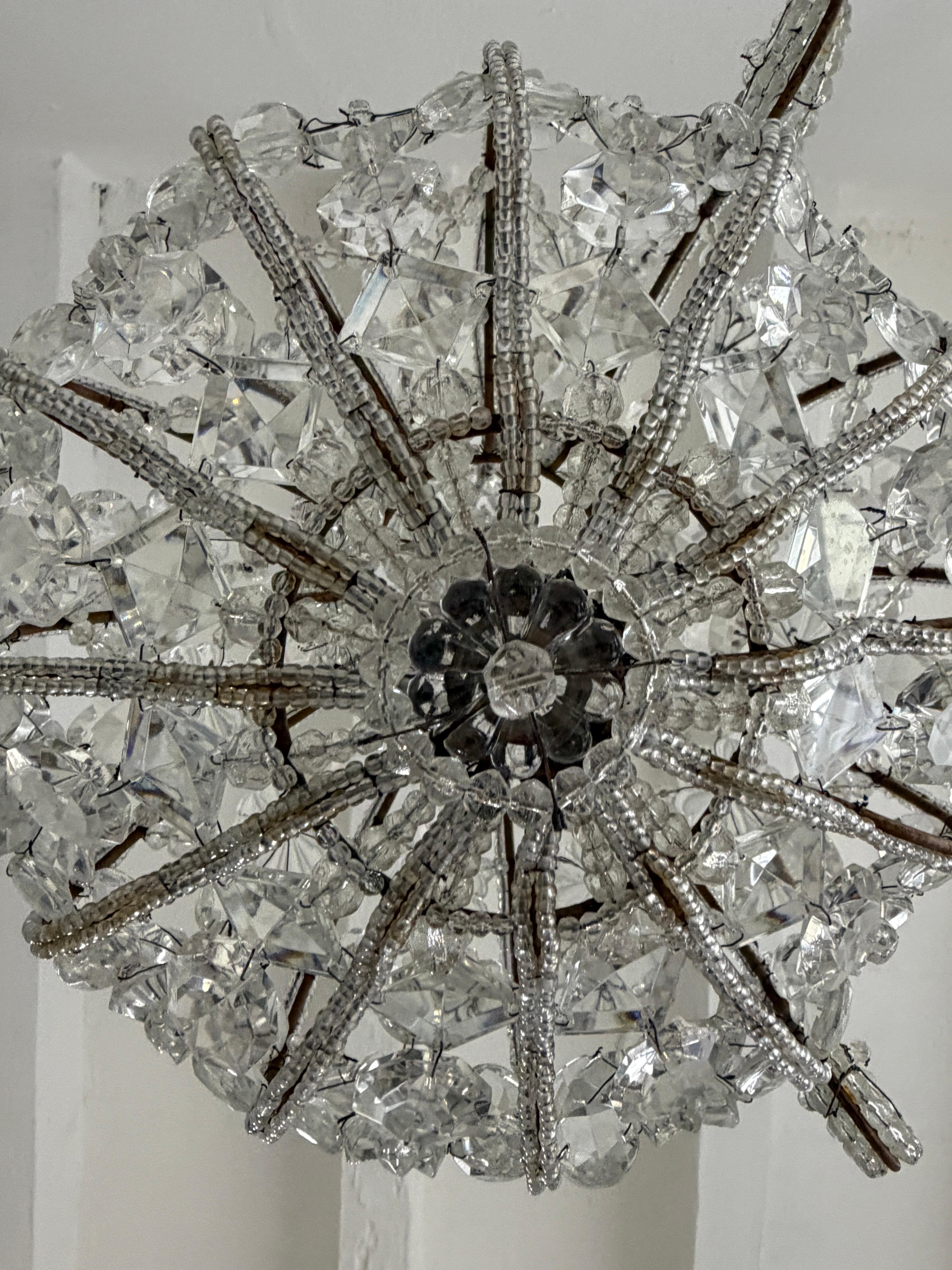 1920 French Maison Bagues Style Crystal Lantern Chandelier For Sale 4