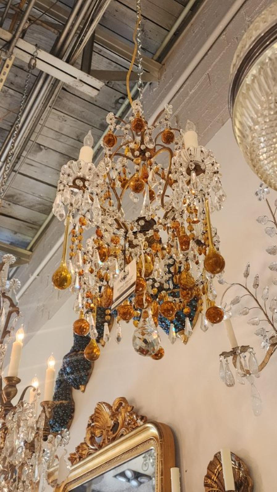 1920 Lampadario francese in cristallo trasparente e arancione In condizioni buone in vendita a Dallas, TX