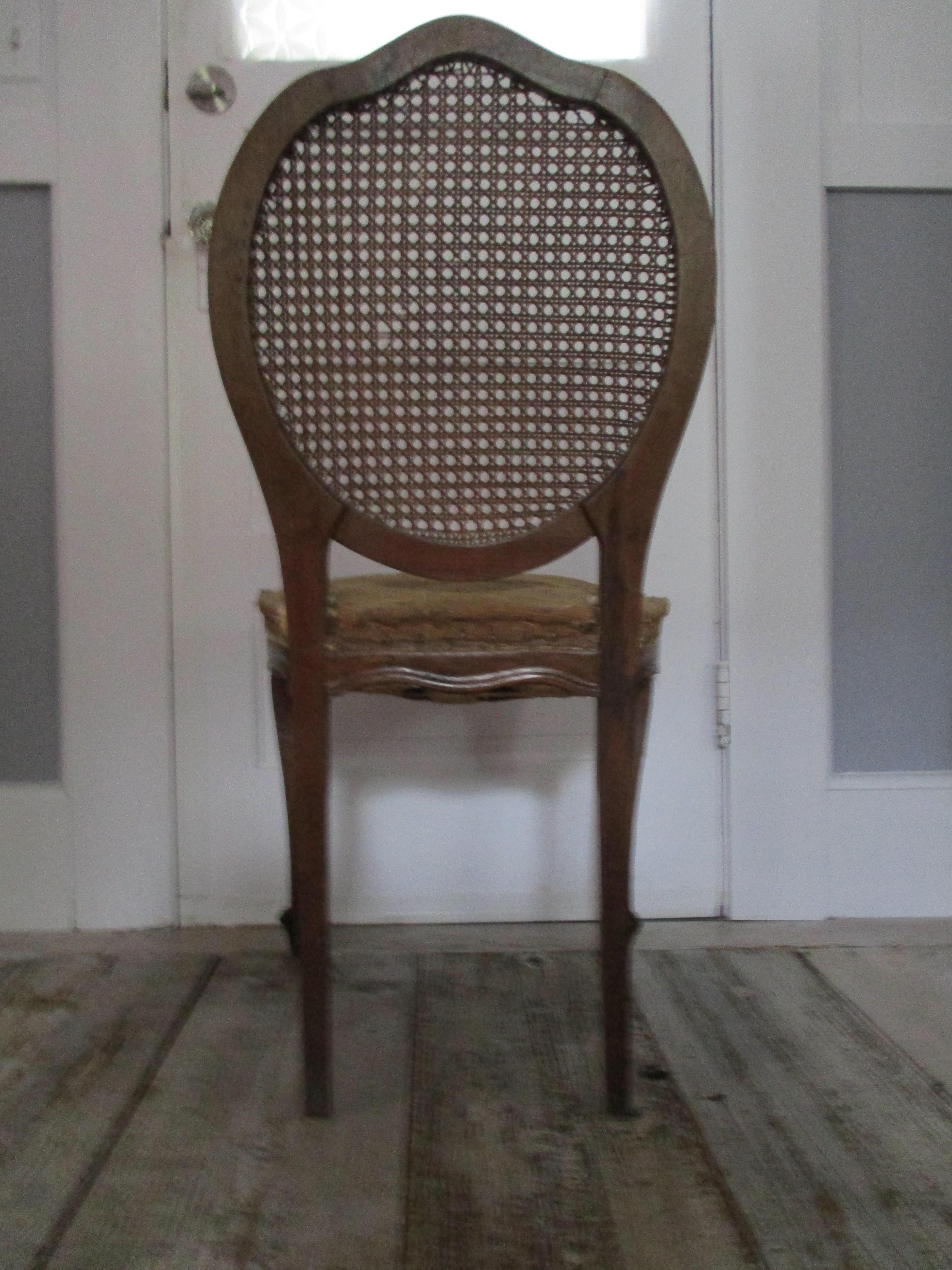 1920 French Walnut Cane Back Chair In Fair Condition For Sale In Oregon, OR