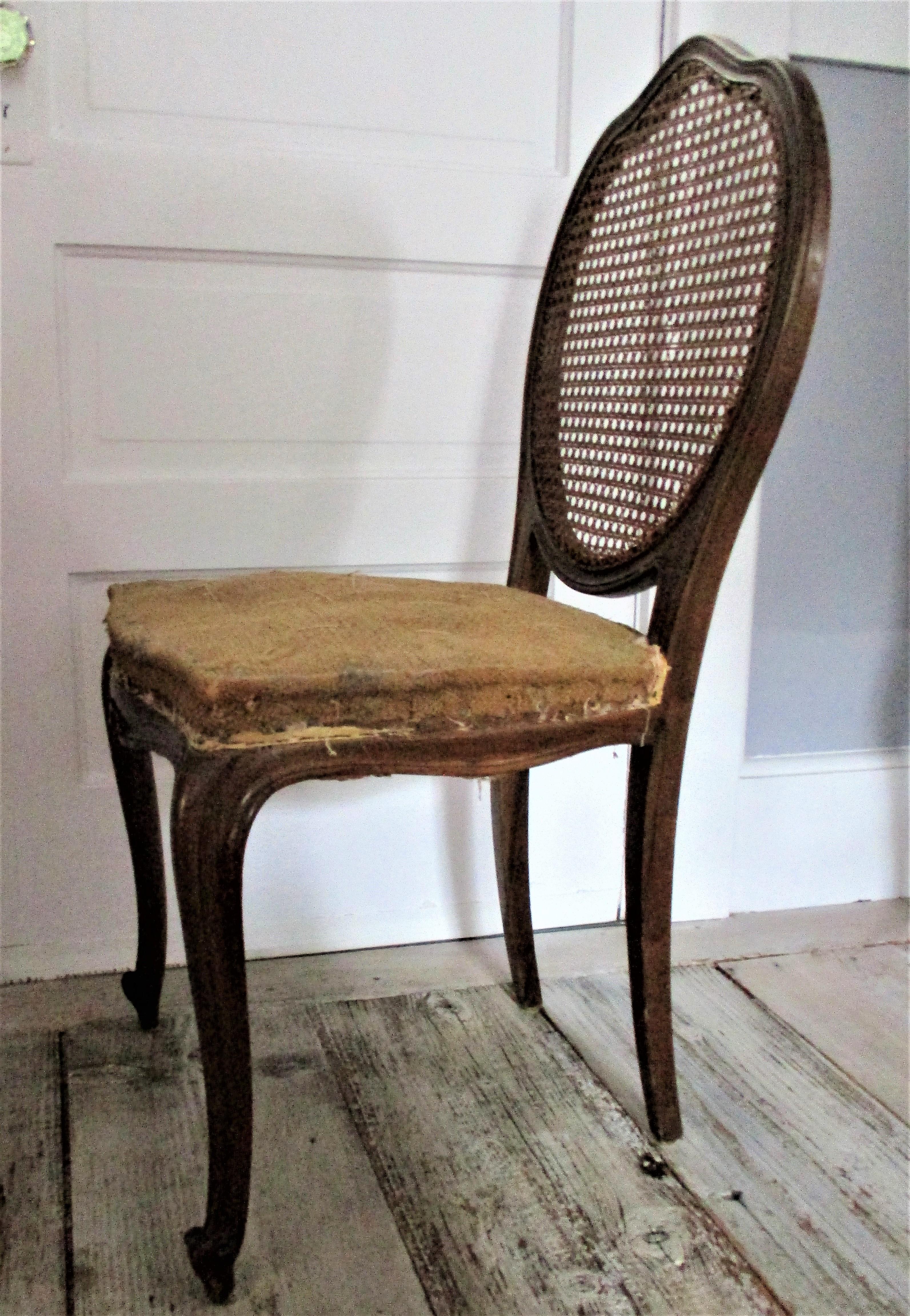1920 French Walnut Cane Back Chair For Sale 1