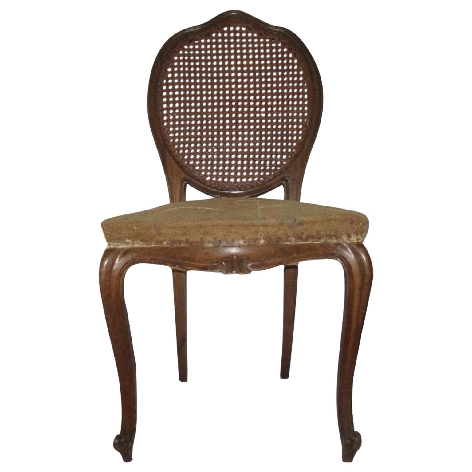 1920 French Walnut Cane Back Chair For Sale