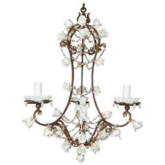 Antique 1920 French White Opaline with Cherub and Swags with White Roses Chandelier