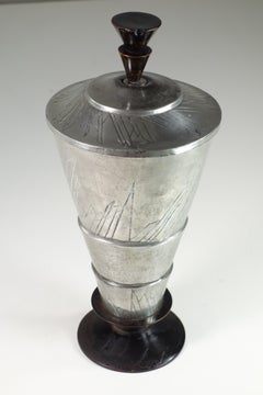 1920 Futurist Metal Black Wood Urn Vase