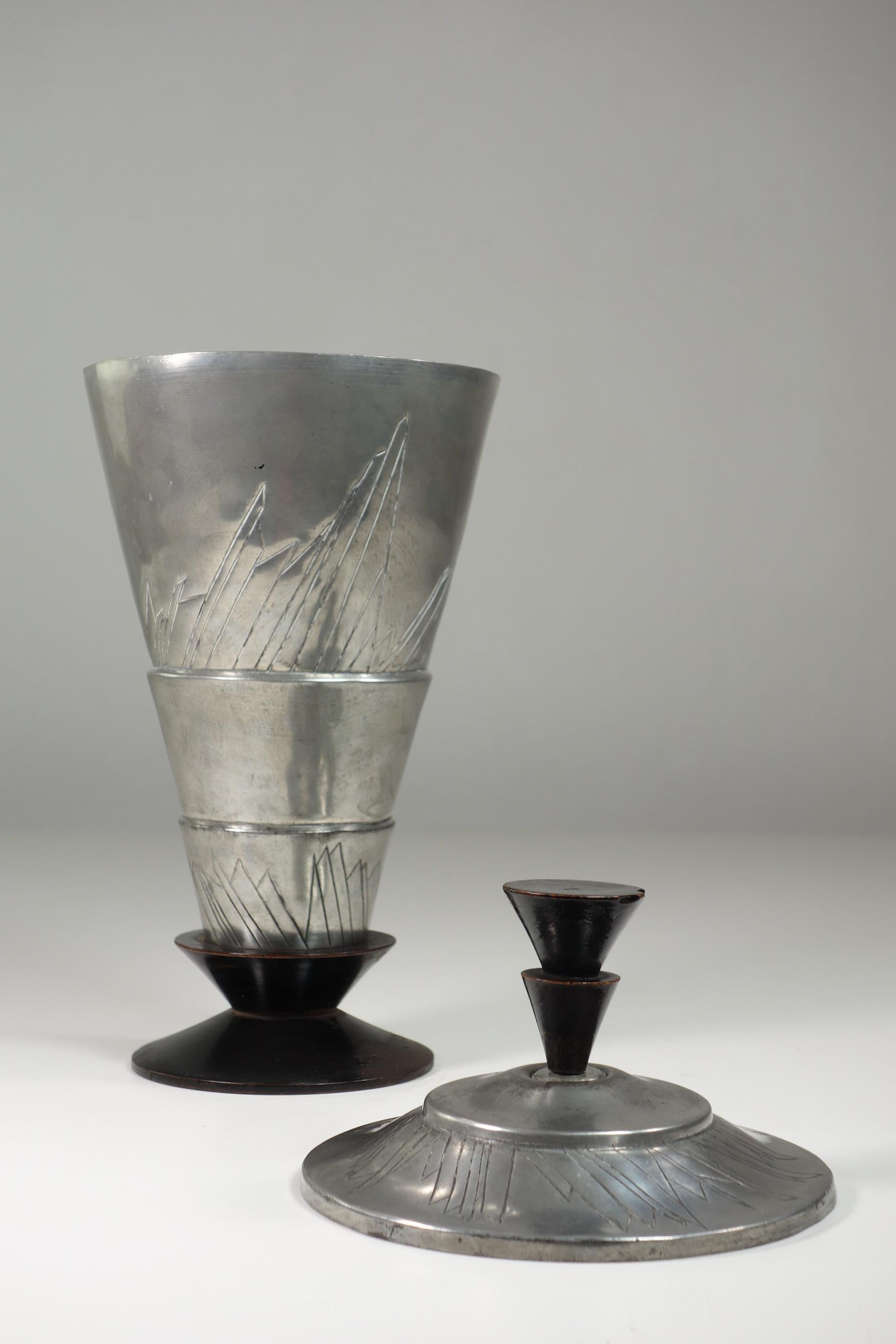 1920 Futurist Metal Black Wood Urn Vase For Sale 2