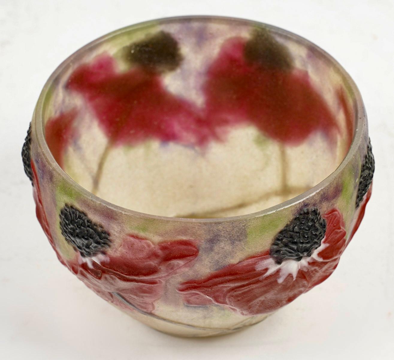 1920 Gabriel Argy-Rousseau - Cuenco Anémonas Pate De Verre Vidrio Art Decó en venta