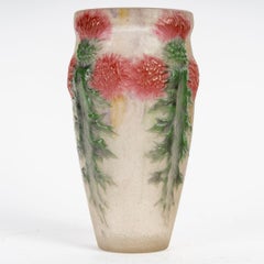 1920 Gabriel Argy Rousseau Vase Red Thistles Chardons Rouges Glass Pate De Verre