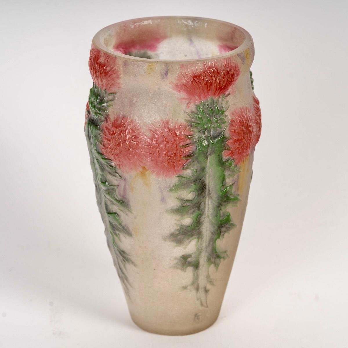 1920 Gabriel Argy Rousseau Vase Rote Distel Chardons Rouges Glas Pate De Verre, Gabriel Argy (Art déco) im Angebot
